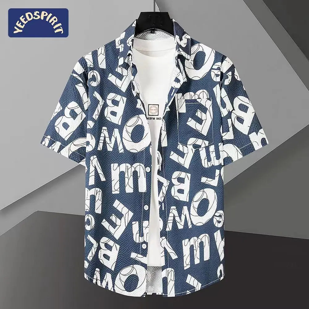 Yidun Jacquard Pocket Shirt Men's Short Sleeve Trendy Style Thin Loose Summer Casual Fashion Slim