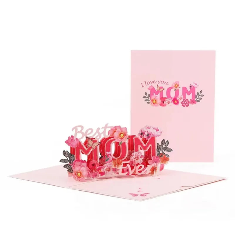 Mother's Day Red Flower 3D Greeting Card Paper Carving Thank You Card Student Sends Mother's Blessing Card Party Desktop Decor