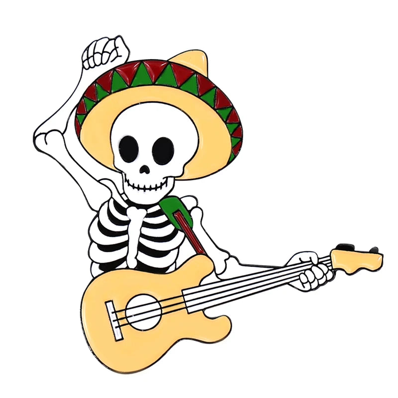 Mexican Concert Enamel Pins Custom Accordion Violin Harp Brooches Lapel Badges Gothic Performers Jewelry Gift for Friends
