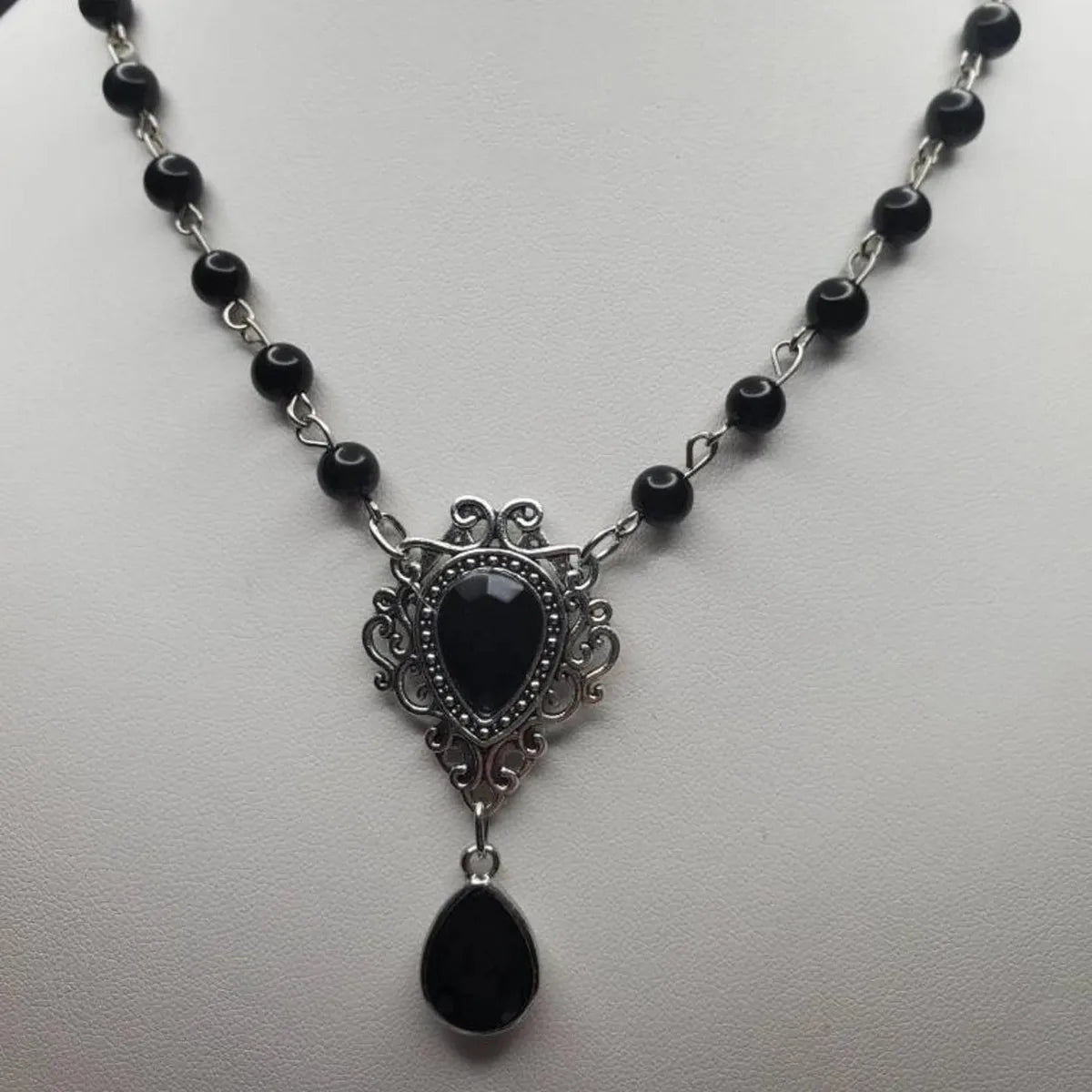 Rosary water drop Cameo Choker, Gothic jewelry, Victoria, Retro, Devil, Pagan, witchcraft accessory, vampire, necklace For Women