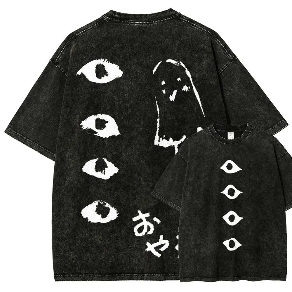 Goodnight Punpun Manga Funny Graphic Print T-shirt Women Men Fashion Retro Washed Cotton Tee Harajuku Oversized Loose Casual Top