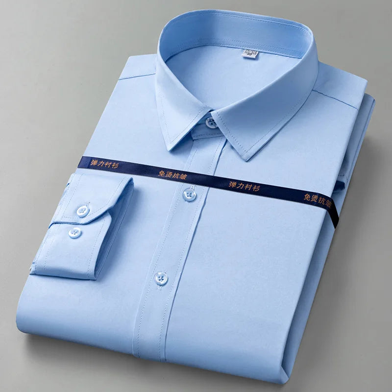Men Shirt Long Sleeves Dress Shirts For Men Slim Fit Camisa Social Business Blouse White Blue Office Shirt Men Clothing 7XL 8XL