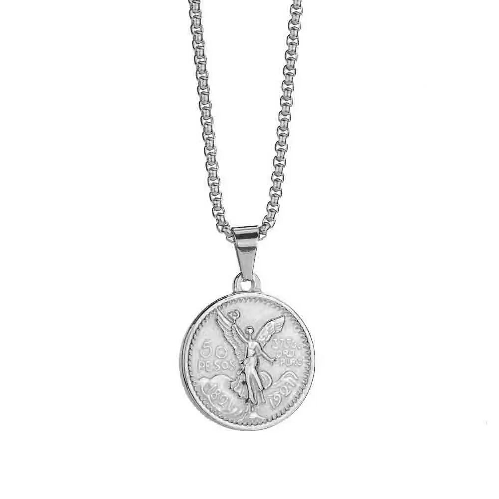 Men Women Round Mexican Coin Centenario Moneda 50 Pesos Pendant Necklace