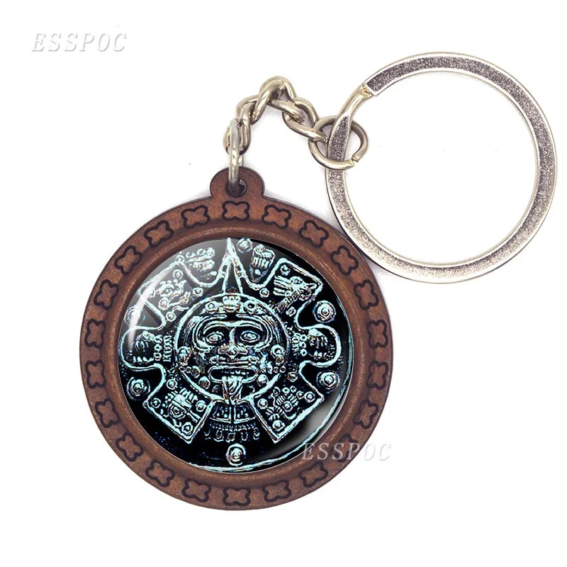 Fashion Accessories Aztec Jewelry Aztec Calendar Mexican Key Chain Engraved Wooden Keychain Keyring Mayan Calendar Pendant