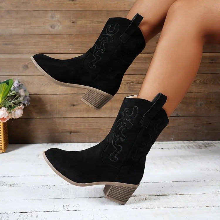 Women Boots 2025 New Cowboy Retro Leather Ankle Boots Comfortable Embroidered 2025 Autumn Sexy High Short Boots Botas Mujer