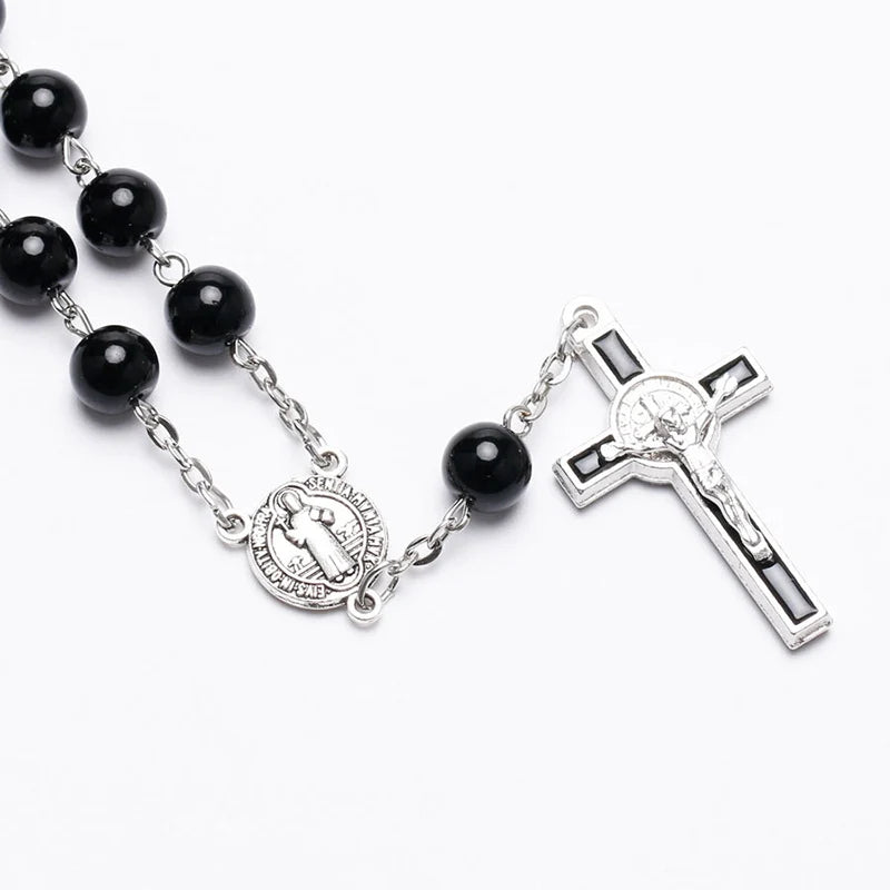 Catholic Black Rosary Beads Necklace For Women Men Cross Long Pendant Necklaces Praying Religious Jewelry Church Gifts Rosarios