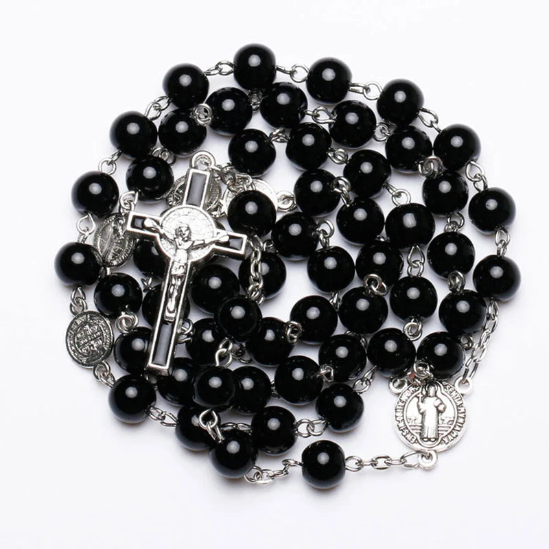 Catholic Black Rosary Beads Necklace For Women Men Cross Long Pendant Necklaces Praying Religious Jewelry Church Gifts Rosarios