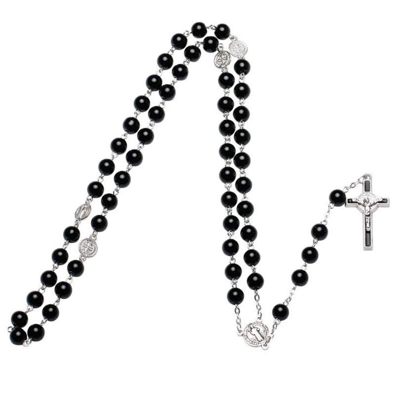 Catholic Black Rosary Beads Necklace For Women Men Cross Long Pendant Necklaces Praying Religious Jewelry Church Gifts Rosarios