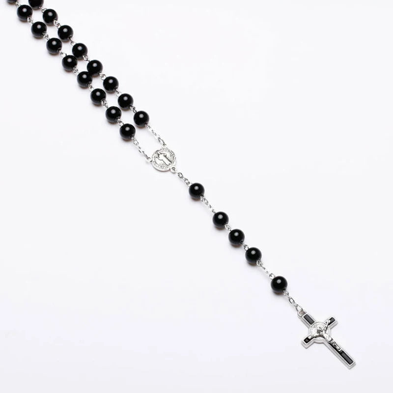 Catholic Black Rosary Beads Necklace For Women Men Cross Long Pendant Necklaces Praying Religious Jewelry Church Gifts Rosarios