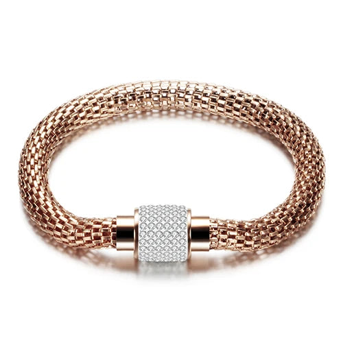 NEW Designer Jewelry Bijouterie Rhinestone Charm Bracelets For Women Stainless Steel Magnet Clasp Crystal Bracelets & Bangles