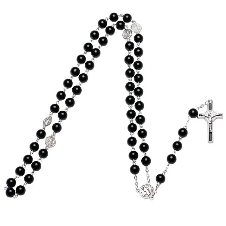 Catholic Black Rosary Beads Necklace For Women Men Cross Long Pendant Necklaces Praying Religious Jewelry Church Gifts Rosarios