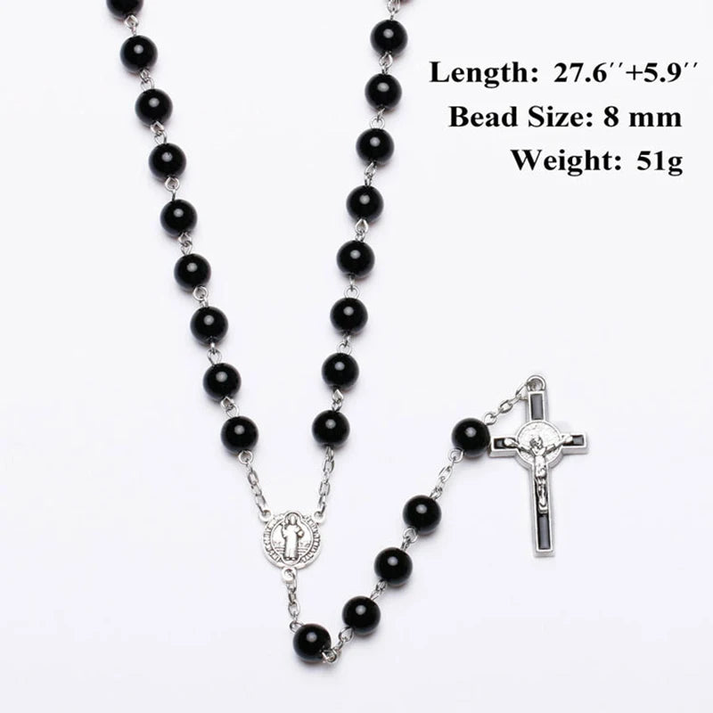 Catholic Black Rosary Beads Necklace For Women Men Cross Long Pendant Necklaces Praying Religious Jewelry Church Gifts Rosarios