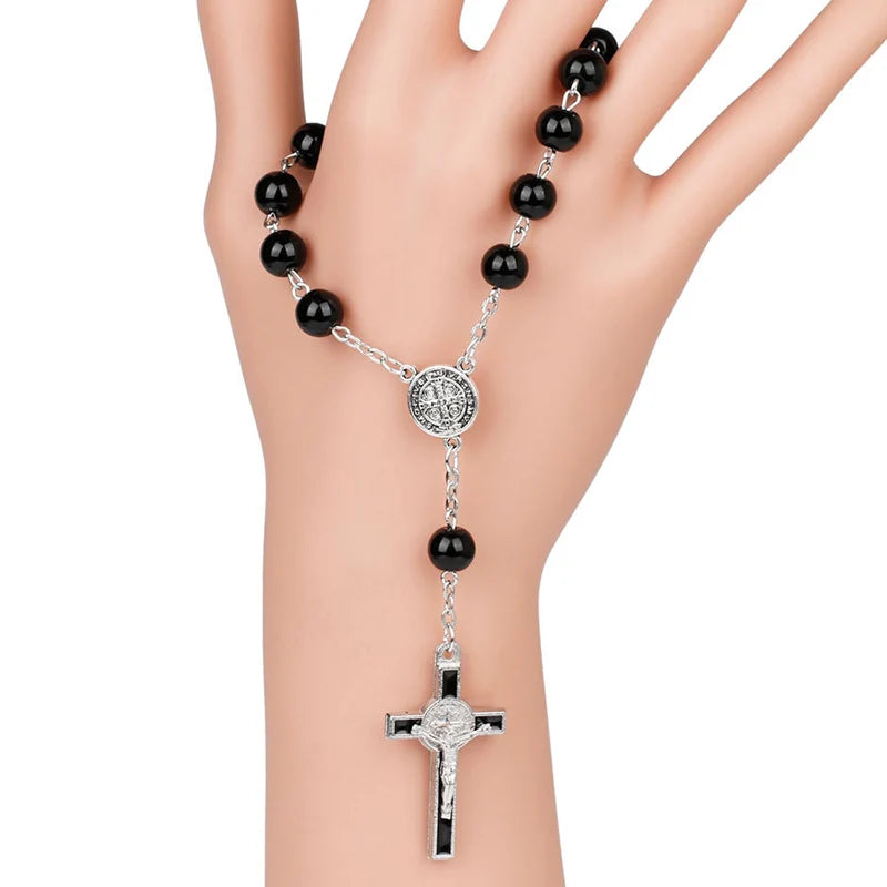 Catholic Black Rosary Beads Necklace For Women Men Cross Long Pendant Necklaces Praying Religious Jewelry Church Gifts Rosarios