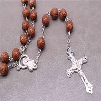Classic 8mm braided rope rosary luminous necklace, Catholic holy cross prayer necklace, fashion woven rose necklace