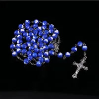 Classic 8MM Spiral Plastic Rosary Necklace, Santa Maria Prayer Necklace, Christian Cross Necklace Religious Jewelry.