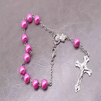 Classic 8mm braided rope rosary luminous necklace, Catholic holy cross prayer necklace, fashion woven rose necklace