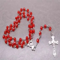 Classic 8mm braided rope rosary luminous necklace, Catholic holy cross prayer necklace, fashion woven rose necklace