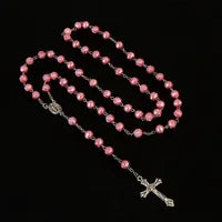 Classic 8mm braided rope rosary luminous necklace, Catholic holy cross prayer necklace, fashion woven rose necklace