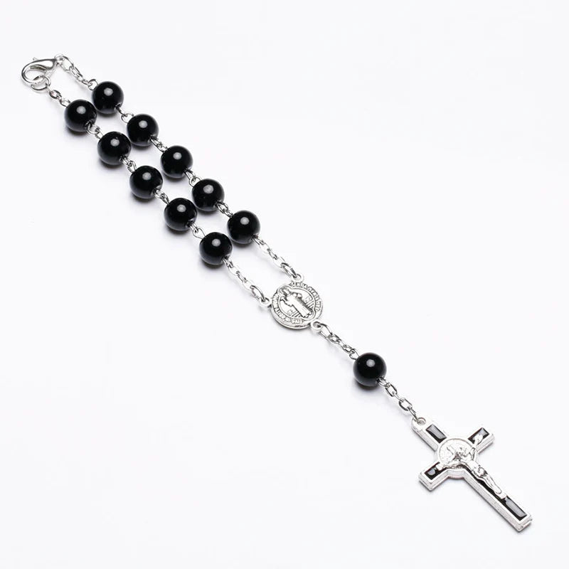 Catholic Black Rosary Beads Necklace For Women Men Cross Long Pendant Necklaces Praying Religious Jewelry Church Gifts Rosarios