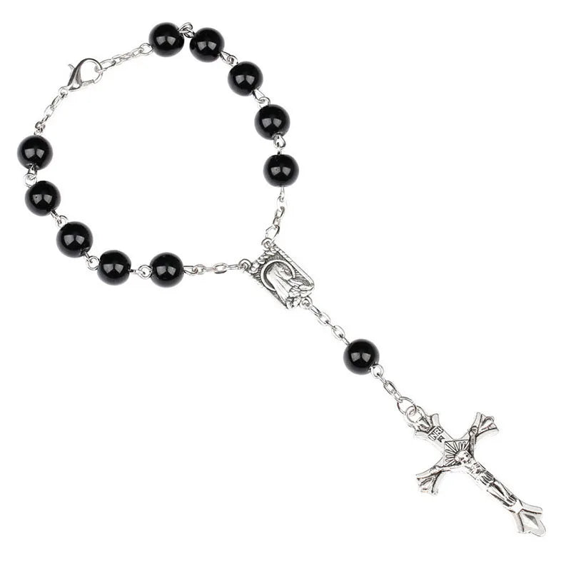Catholic Black Rosary Beads Necklace For Women Men Cross Long Pendant Necklaces Praying Religious Jewelry Church Gifts Rosarios