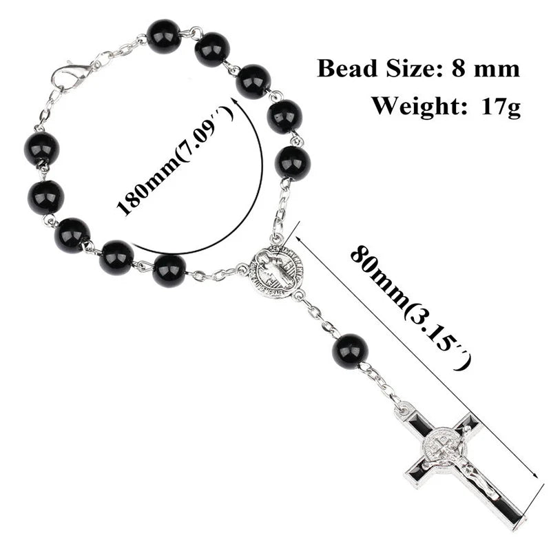 Catholic Black Rosary Beads Necklace For Women Men Cross Long Pendant Necklaces Praying Religious Jewelry Church Gifts Rosarios