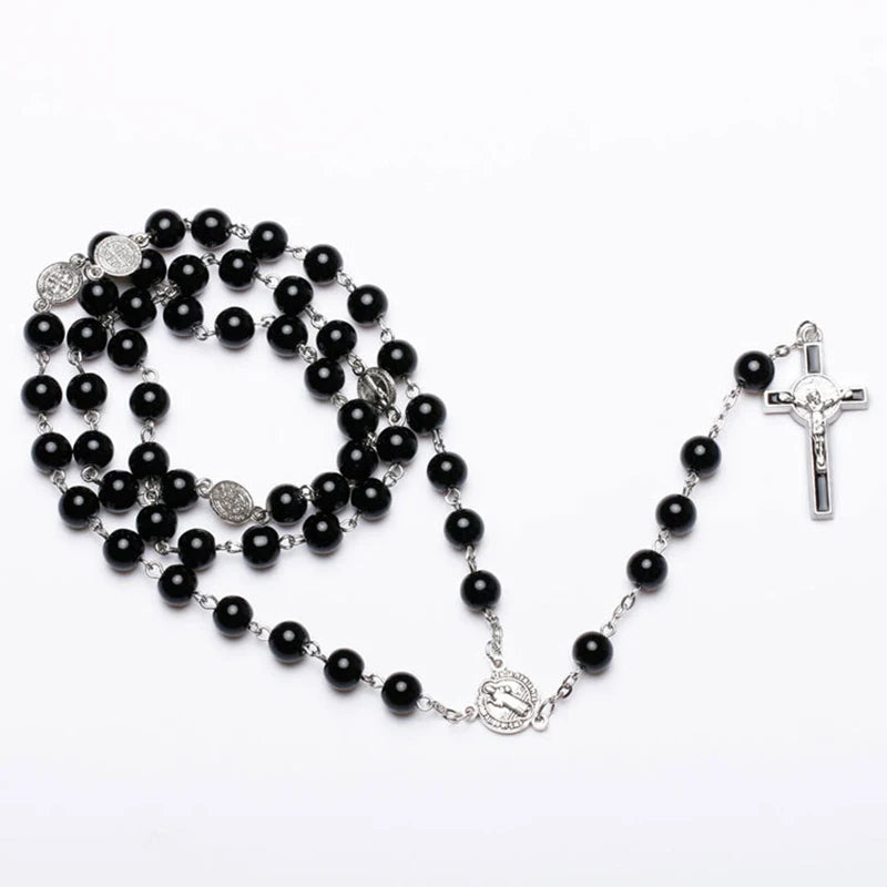 Catholic Black Rosary Beads Necklace For Women Men Cross Long Pendant Necklaces Praying Religious Jewelry Church Gifts Rosarios