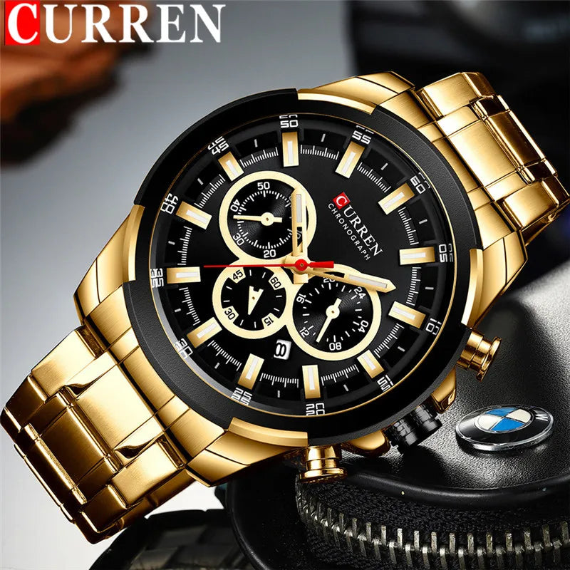 CURREN Man WristWatch Waterproof Chronograph Men Watch Military Top Brand Luxury Gold New Stainless Steel Sport Male Clock 8361