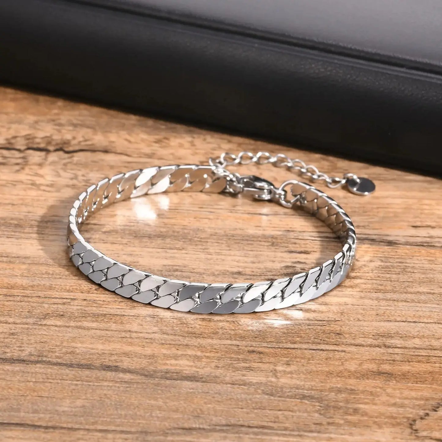 Flat Cuban Chain Bracelets for Men Boys,Adjustable Stainless Steel Links Wristband,Classic Male Accessories Jewelry Gifts