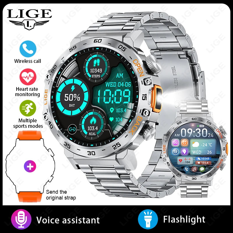 Original LIGE Smart Watch 1.53'' HD Screen Life Waterproof Sport Fitness Watches Flashlight New Men Smartwatch For Andriod IOS