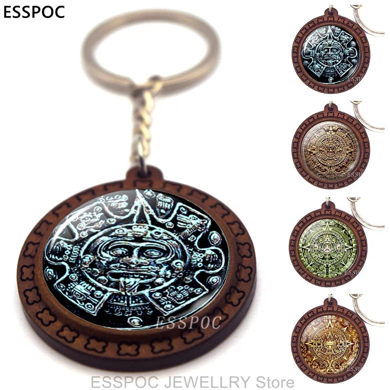 Fashion Accessories Aztec Jewelry Aztec Calendar Mexican Key Chain Engraved Wooden Keychain Keyring Mayan Calendar Pendant