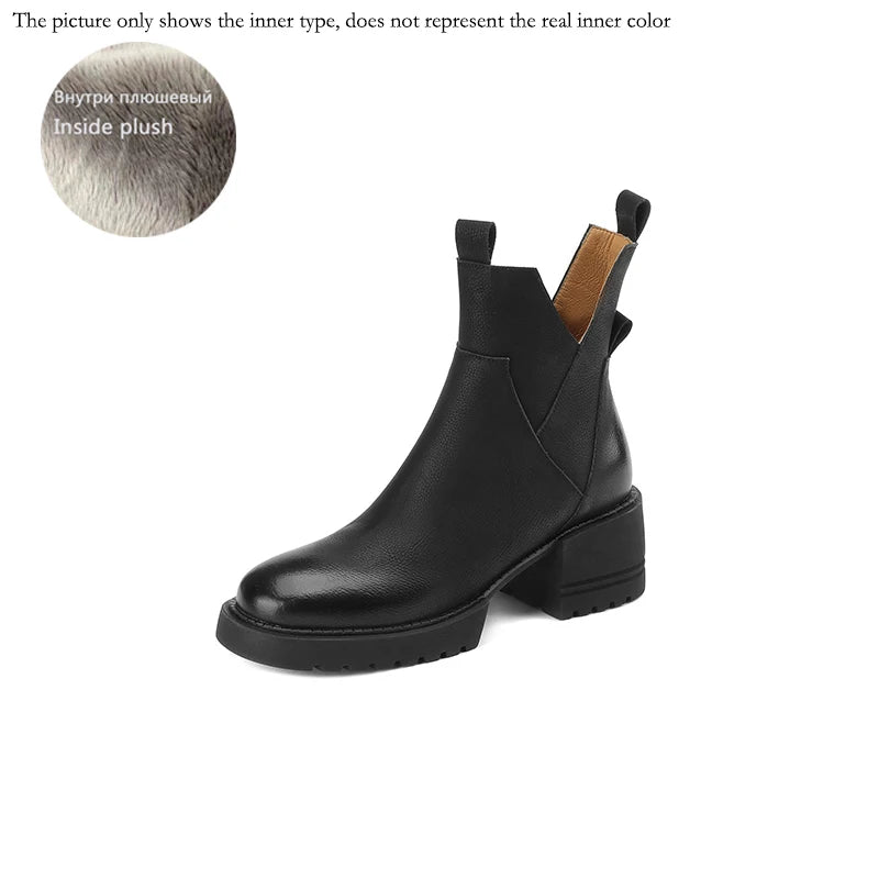 2024 New Winter Women Shoes Platform Boots Fashion Women Boots Round Toe Chunky Heel Boots Women Solid Women Shoes Leather Shoes