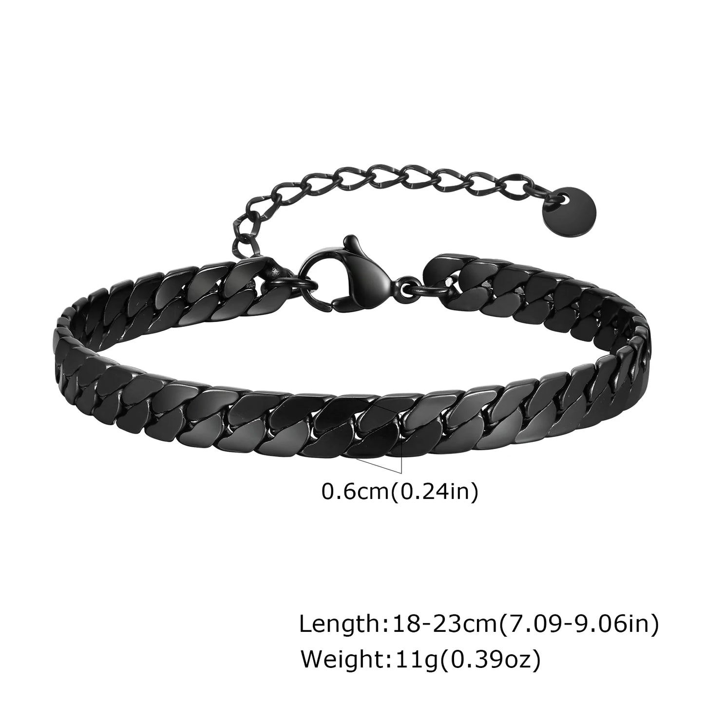 Flat Cuban Chain Bracelets for Men Boys,Adjustable Stainless Steel Links Wristband,Classic Male Accessories Jewelry Gifts