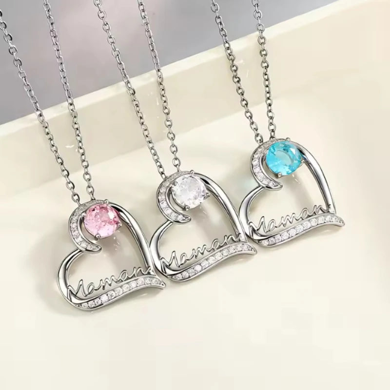 Mother's Day Necklace for Mom Luxury Trendy Pendant Necklace Sparkling Rhinestone Aesthetic Neck Accessories Love Jewelry