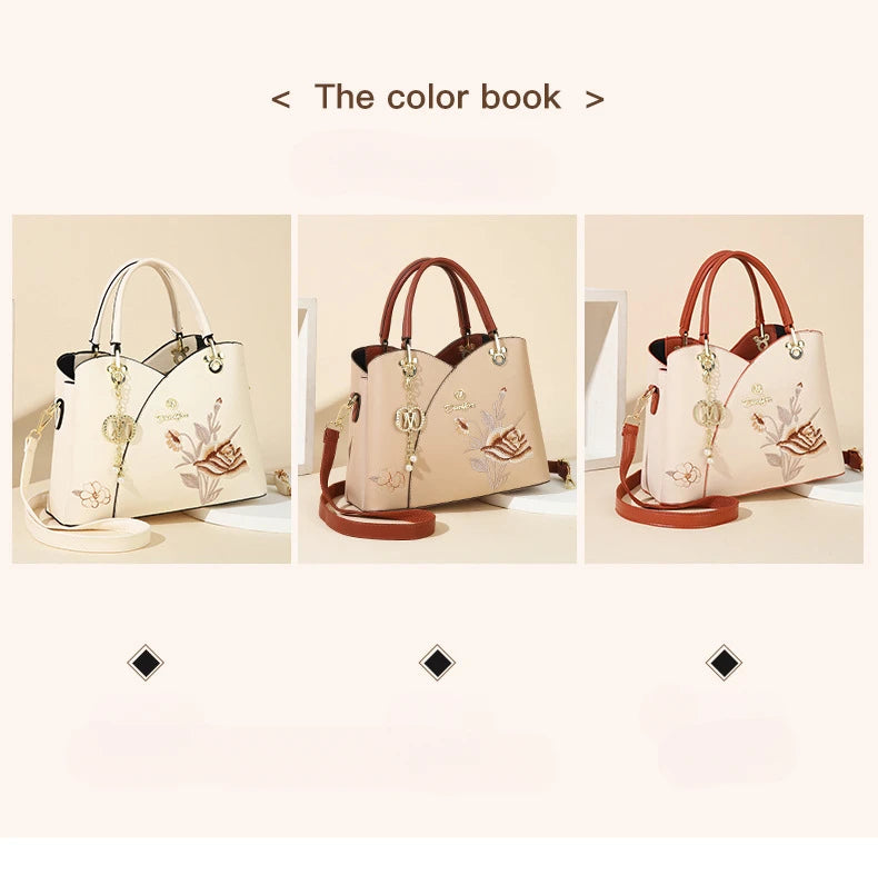 Mother's Day gift: a bag for mom，Carnation Embroidered Handbag，Beautiful tote bag for commuting，Lightweight, large-capacity thre