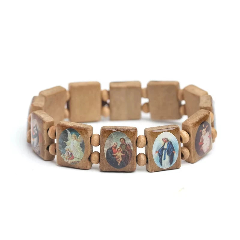 Saints Religion Rosary Wooden Bracelets Men Women Fashion Holy Icon JESUS Virgin Mary Catholic Jesus Beads Bracelet Jewelry Gift