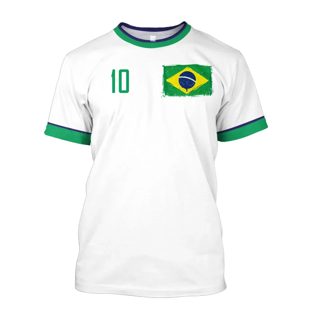 Simple Brazil Football T-shirts Summer Fashion Short Sleeve 3D Brazilian Flag Printed T Shirts Casual Sports Tops Men's Clothes