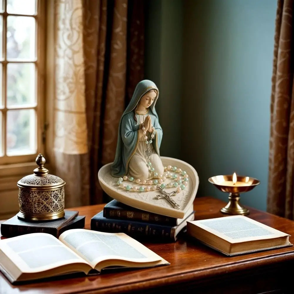 Our Lady Of Grace Statue Glossy Virgin Mary Rosary Holder Tabletop Rosary Jewelry Holder Sacred Catholic Home Decor For Dresser