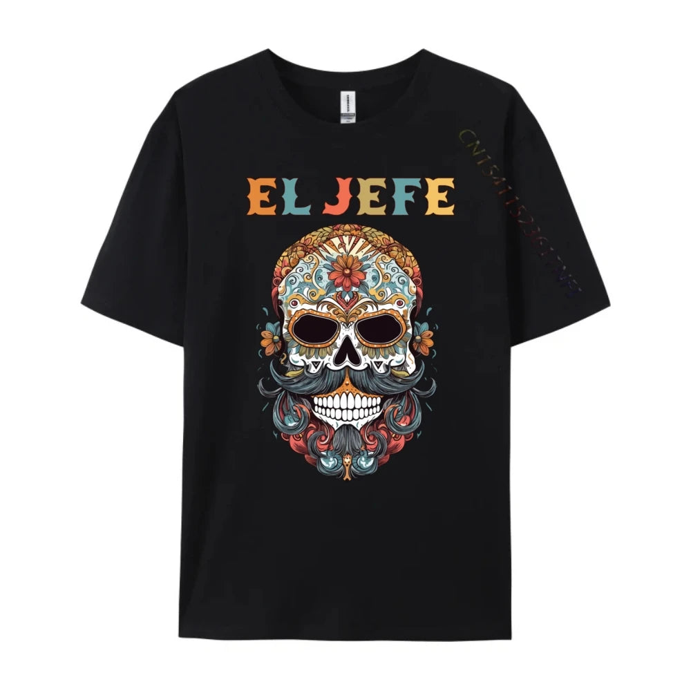 El Jefe Skull Mexican Spanish Dia De Los Muertos T Shirts For Men Women Men Clothes Thanksgiving Casual