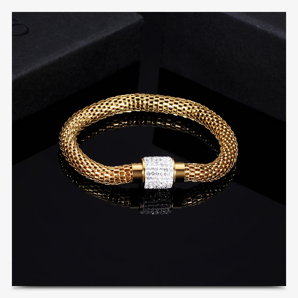NEW Designer Jewelry Bijouterie Rhinestone Charm Bracelets For Women Stainless Steel Magnet Clasp Crystal Bracelets & Bangles