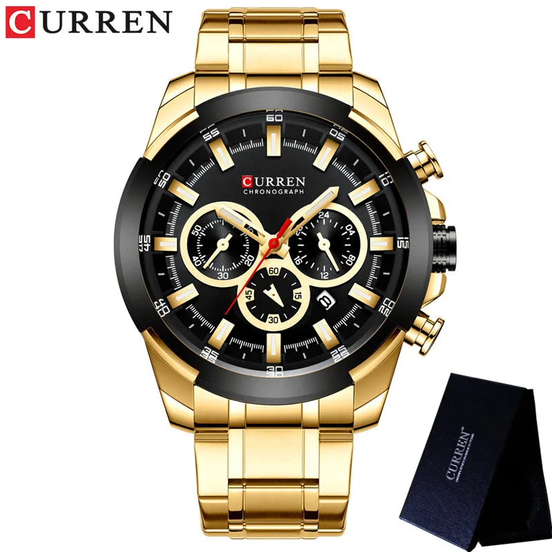 CURREN Man WristWatch Waterproof Chronograph Men Watch Military Top Brand Luxury Gold New Stainless Steel Sport Male Clock 8361