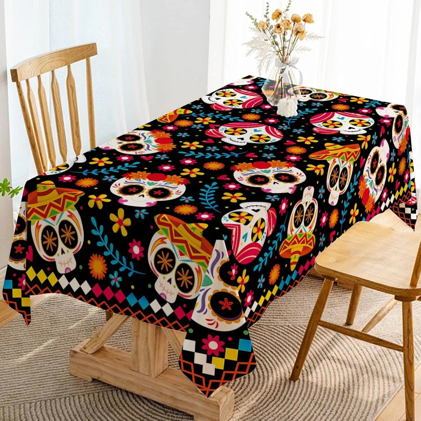 Mexican Dia DE Los Muertos Tablecloths Mexican Festival Decor Day of The Dead Sugar Skull Table Cover Kitchen Dining Table Decor