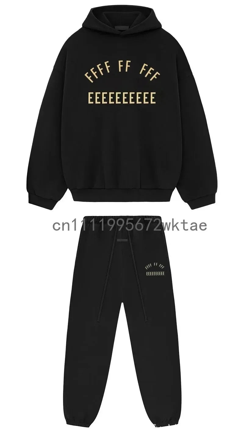 BACK TO SCHOOL Men's Hoodies Luxury Design Double Row Printed Letter Oversized Hoodies High Street Couple Velvet Pants Set