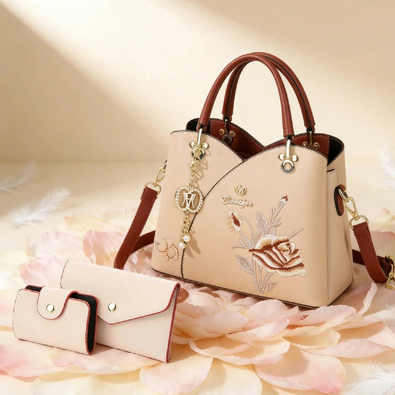 Mother's Day gift: a bag for mom，Carnation Embroidered Handbag，Beautiful tote bag for commuting，Lightweight, large-capacity thre