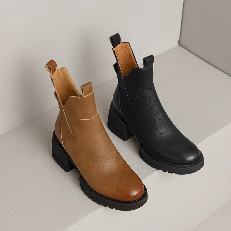 2024 New Winter Women Shoes Platform Boots Fashion Women Boots Round Toe Chunky Heel Boots Women Solid Women Shoes Leather Shoes