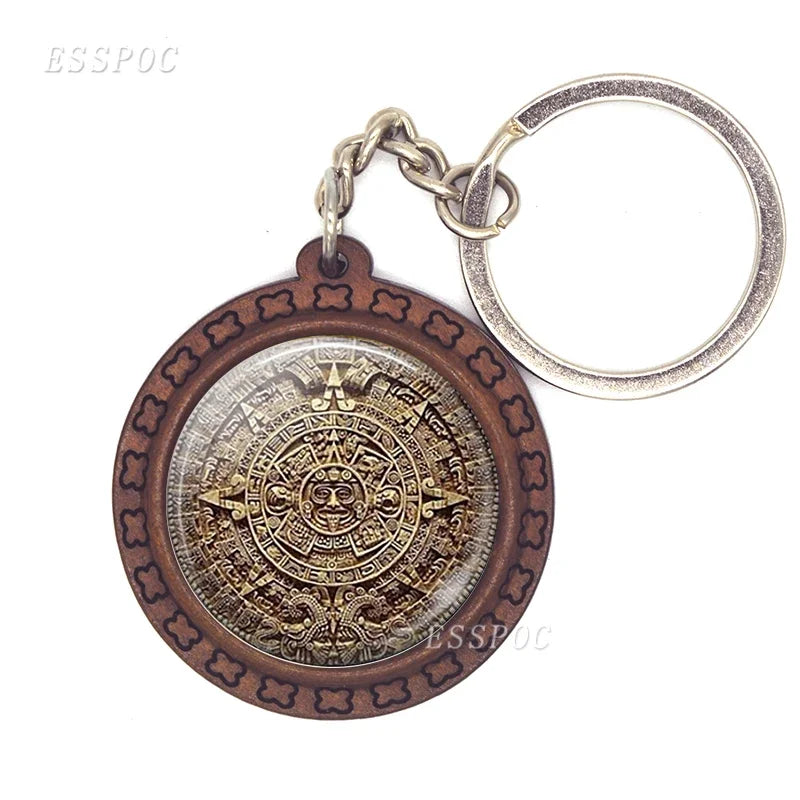 Fashion Accessories Aztec Jewelry Aztec Calendar Mexican Key Chain Engraved Wooden Keychain Keyring Mayan Calendar Pendant