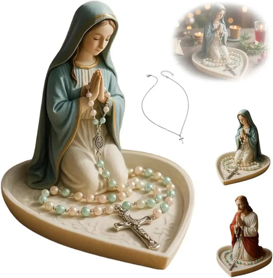 Our Lady Of Grace Statue Glossy Virgin Mary Rosary Holder Tabletop Rosary Jewelry Holder Sacred Catholic Home Decor For Dresser