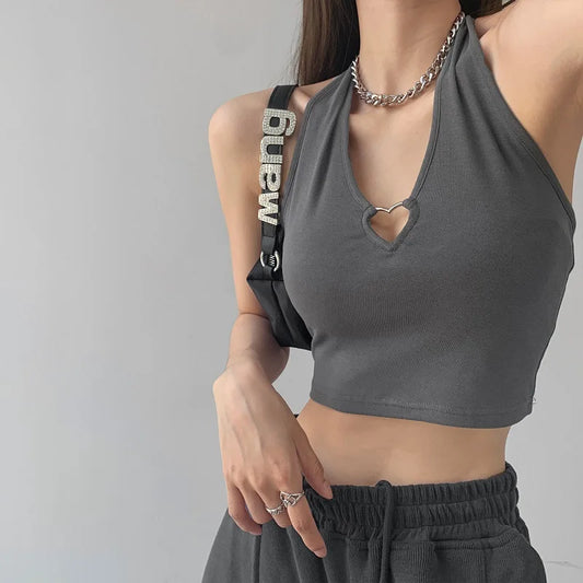Women Sexy Cropped Crop Tanks Tops Chic Students Halter Club Holiday Party Slim Fit Shirts Summer Fashion High Street Camisole