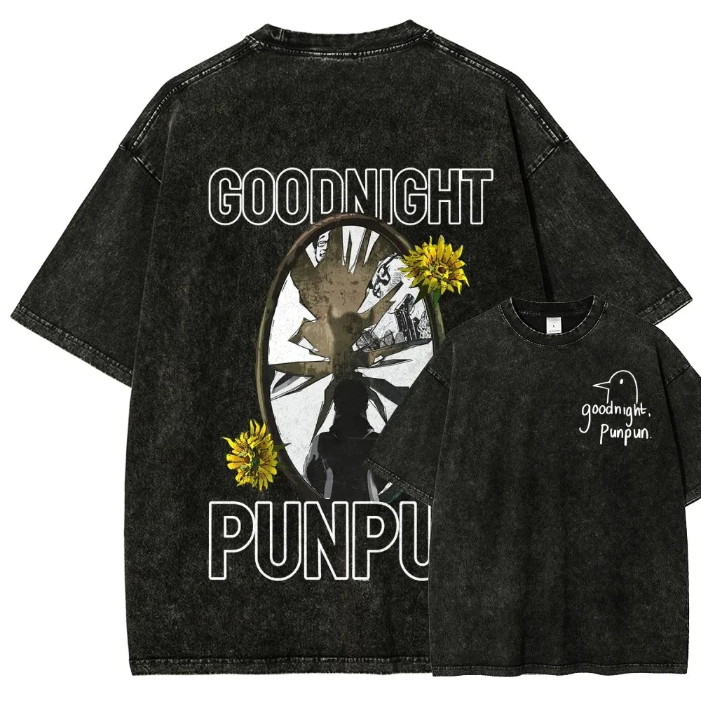 Goodnight Punpun Manga Funny Graphic Print T-shirt Women Men Fashion Retro Washed Cotton Tee Harajuku Oversized Loose Casual Top
