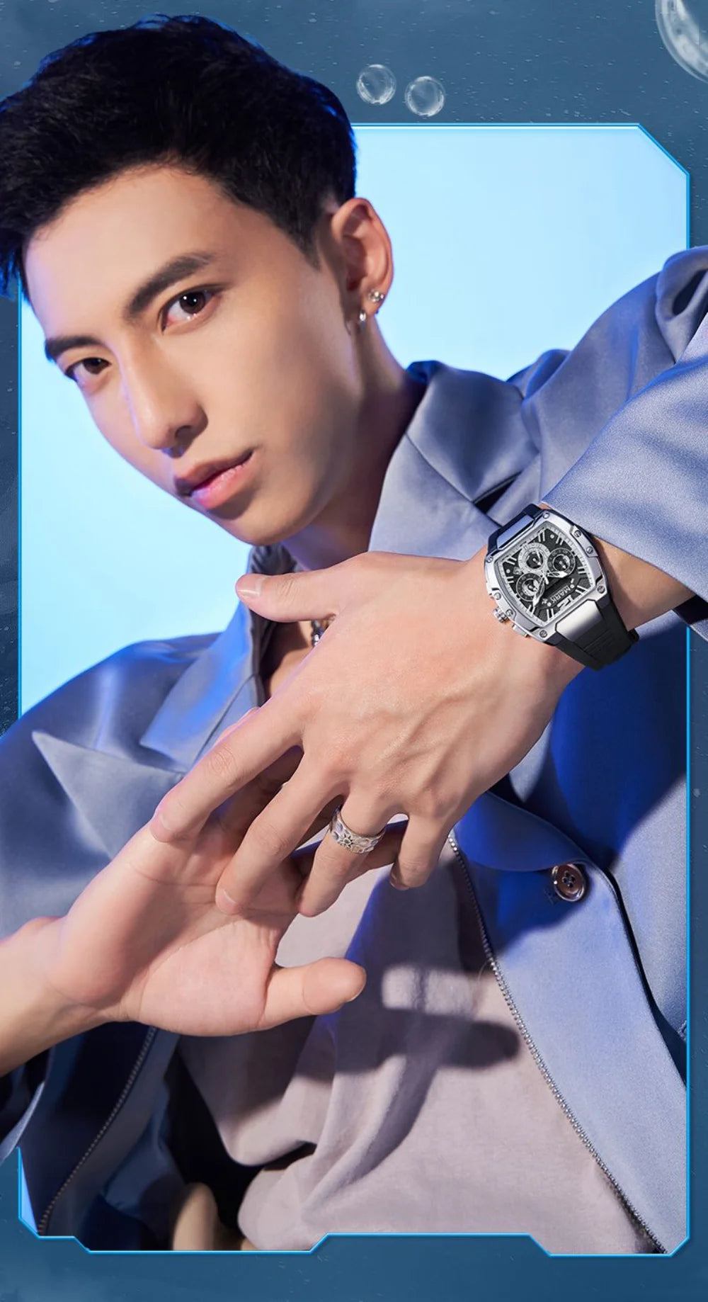 Mark Fairwhale Watches for Men 5950 Tonneau Dial New Quartz Wristwatches Sport Trend Luminous Chronograph Waterproof Mens Watch