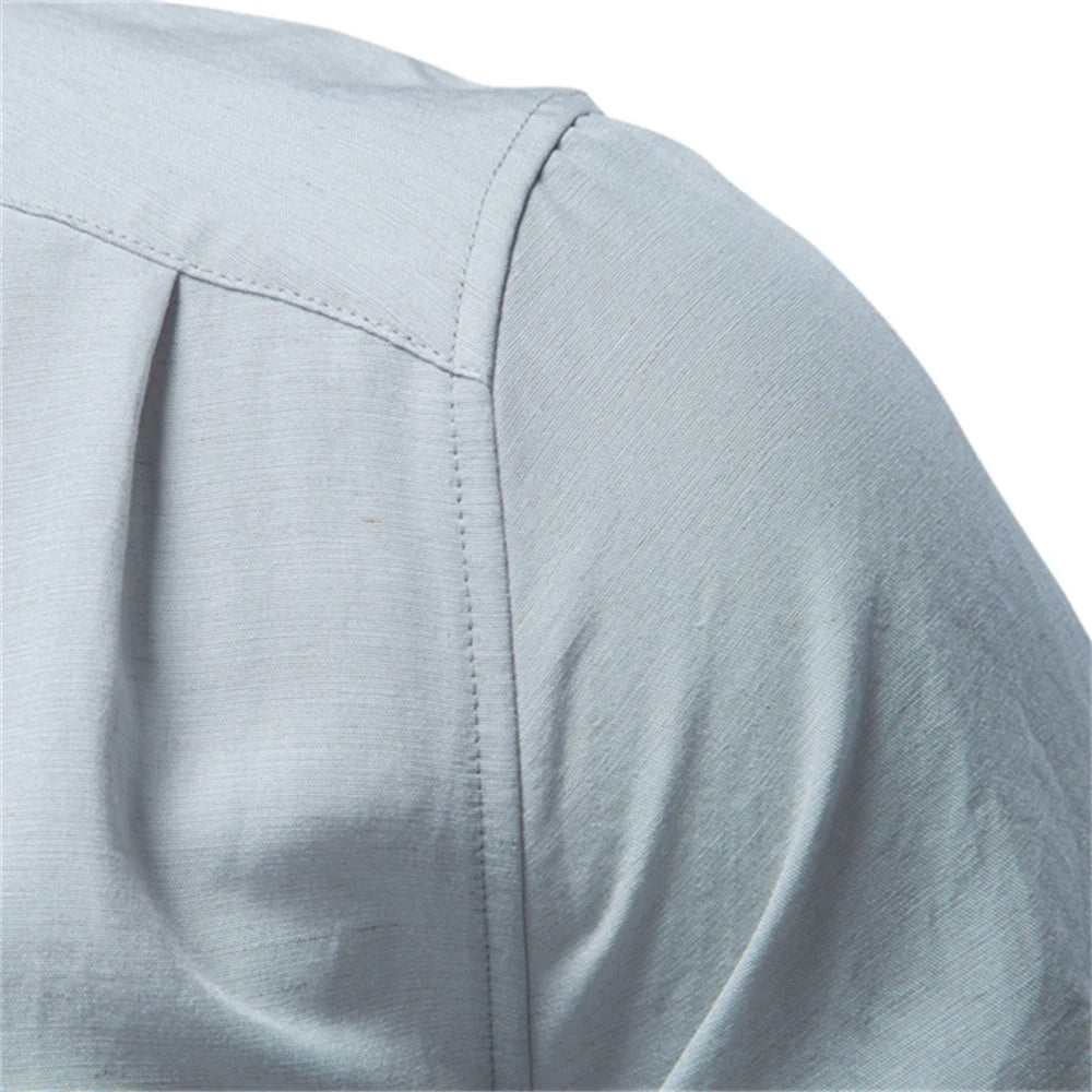 AIOPESON Men's Long Sleeve Cotton Shirt Button down Linen Blend Soft Casual Solid Color Spring Autumn Daily Wear